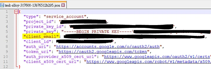 剛剛下載完成的那份金鑰 JSON 檔內容。